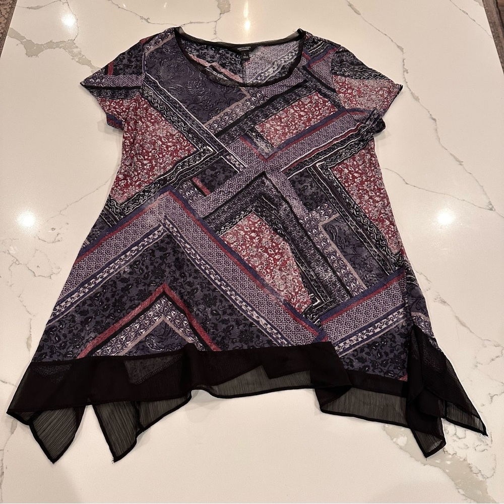 Simply Vera Wang Purple Floral Patchwork Flowy Tunic Top L Whimsigoth Witchy - Picture 1 of 9
